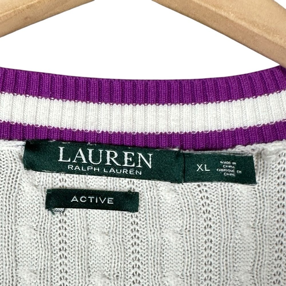 RALPH LAUREN Vintage Embroidered logo Cable Knit Short Sleeve Cricket Sweater - Picture 6 of 7